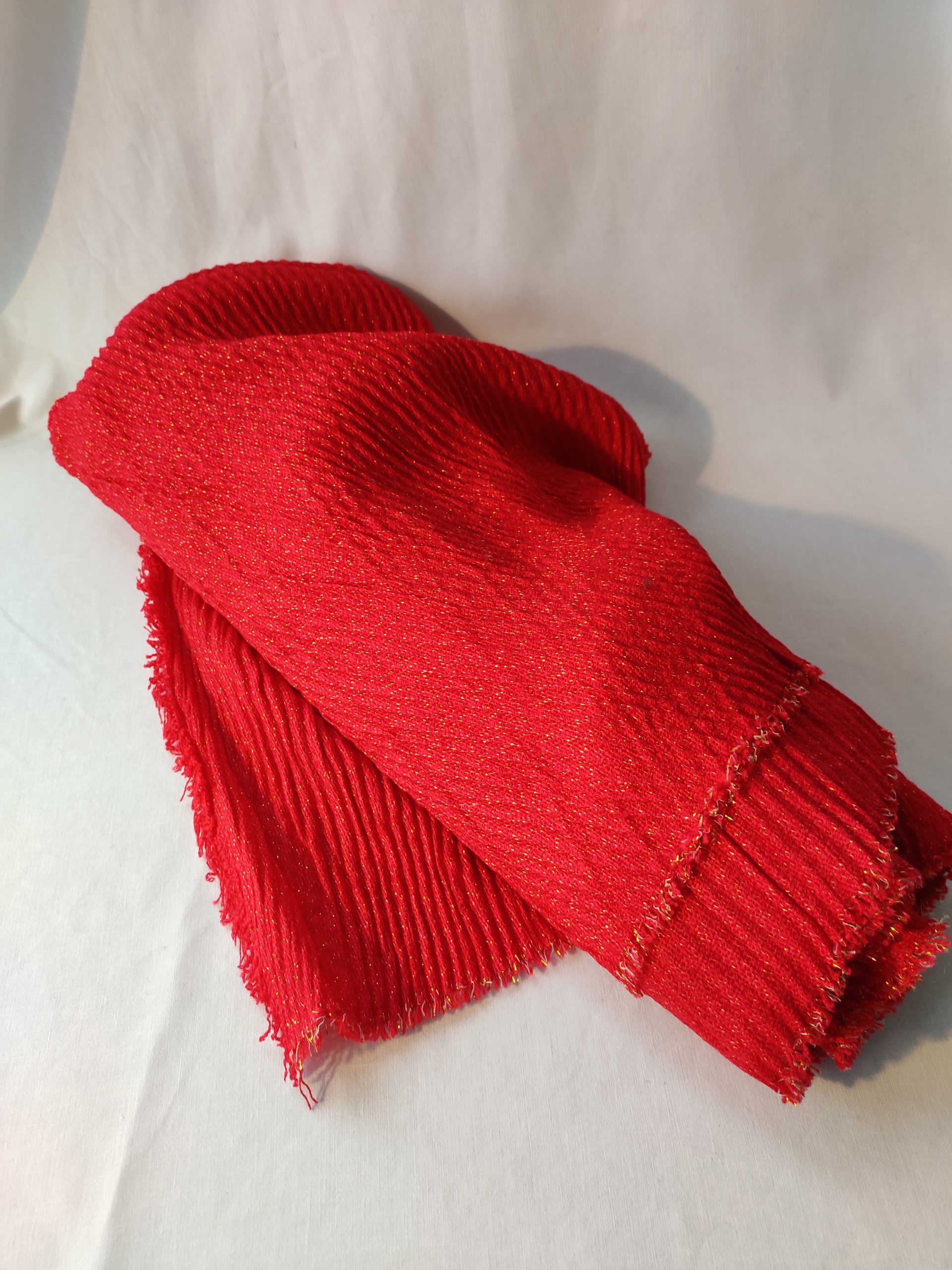 Écharpe Plissée ENRICO COVERI En Soie 100% - 16 X 130 Cm - Rouge Vintage - Occasion